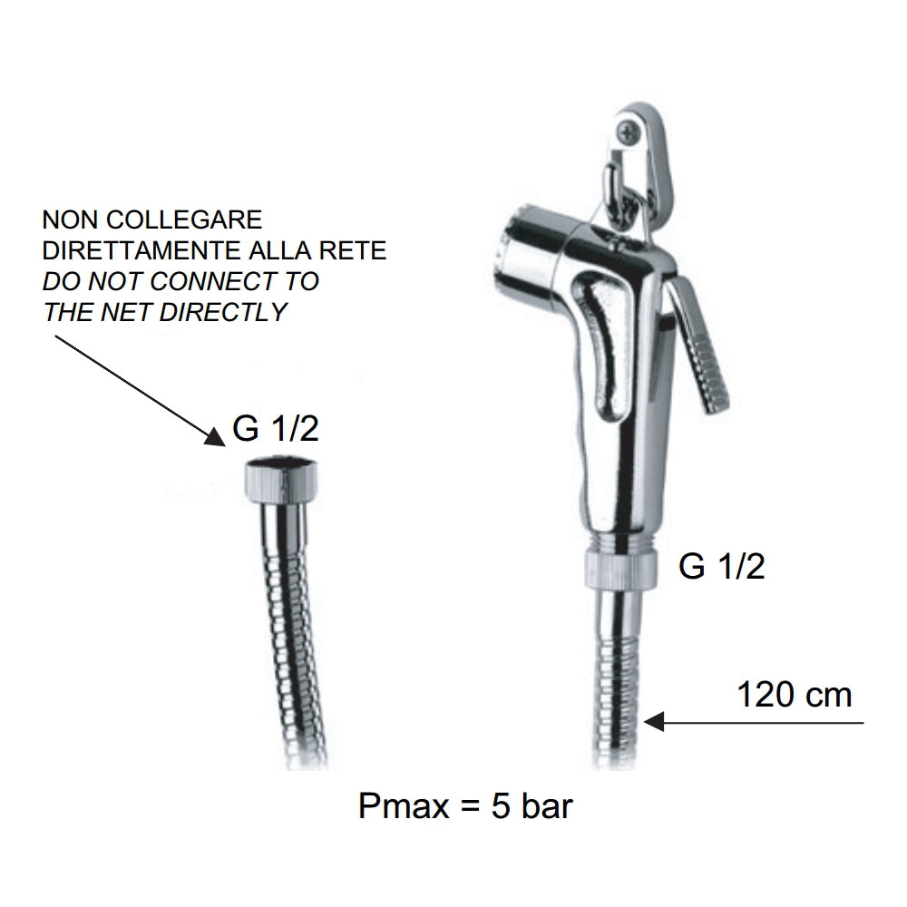 Set doccetta bidet eco con doccia a pulsante, flessibile e gancio cromato