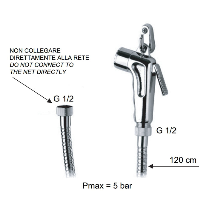 Set doccetta bidet eco con doccia a pulsante, flessibile e gancio cromato