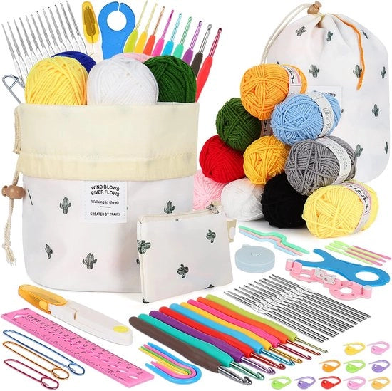 Kit di ago per cucire con piccola borsa per filo - 10 ago per cucire - per viaggi - inclusi uncini ergonomici - completo kit di ago con accessori - cactus bianco - borsa
