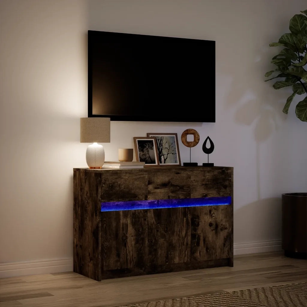 Mobile Porta TV con LED Rovere Fumo 91x34x61 cm in Truciolato 852184