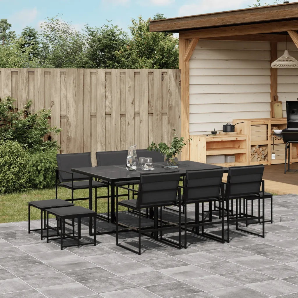 vidaXL Set da Pranzo da Giardino 11 pz con Cuscini Nero in Textilene