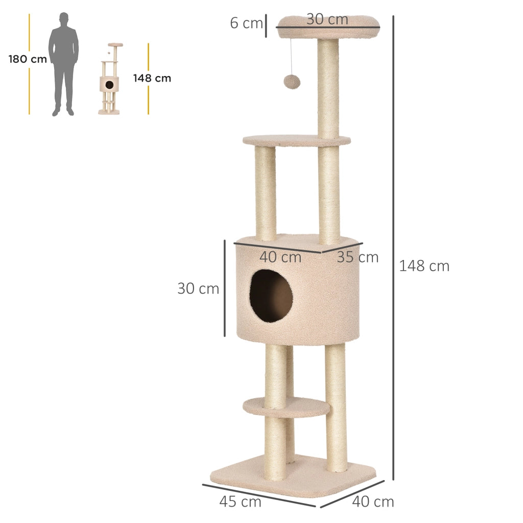 Albero Tiragraffi per Gatti con Cuccia e Casetta ¨C Zephmum ¨C Beige, Legno