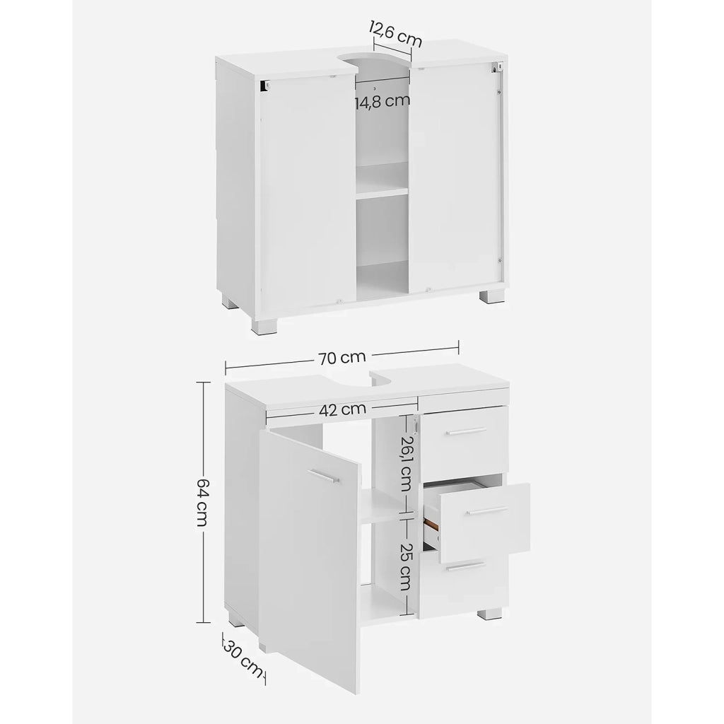 Mobile lavabo da bagno con 3 cassetti grandi e 2 scomparti dietro un'anta credenza indipendente 30 x 70 x 64 cm bianco 12_0006531