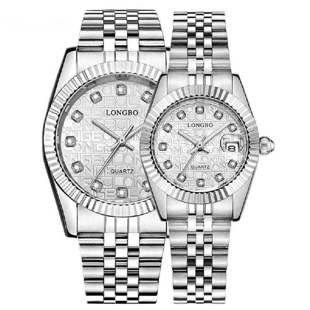Trade Shop - Orologio Da Uomo Donna Longbo 80435 In Acciaio Con Strass Impermeabile Silver -
