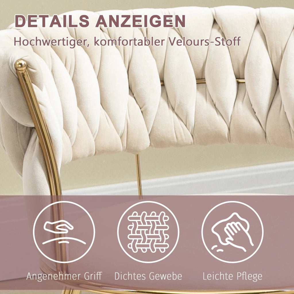 SEDIA DA PRANZO Set da 2 pezzi in velluto color avorio con gambe in metallo