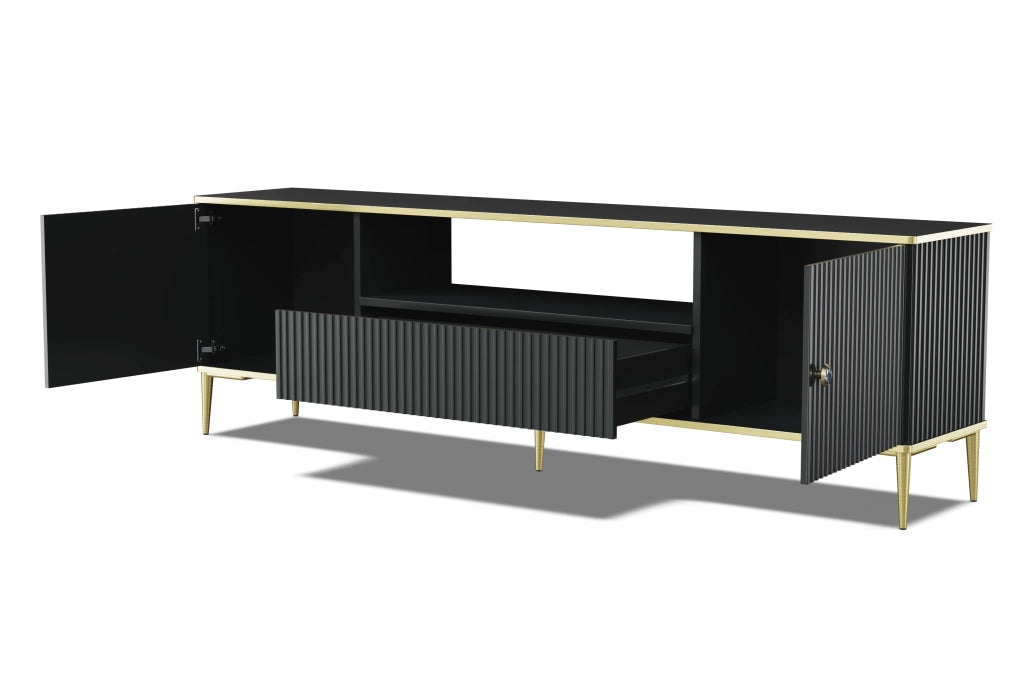 PORTA TV PETRA 180 2D1S NERO OPACO GAMBE ORO