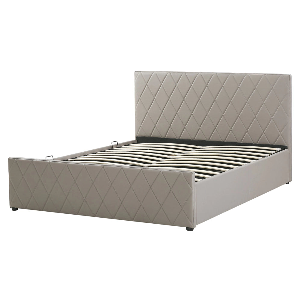 Letto contenitore Tappezzeria in pelle sintetica color talpa 160 x 200 cm con base a doghe Testiera trapuntata a diamante