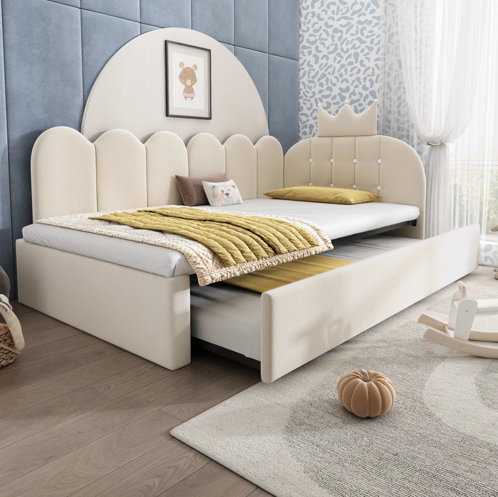 Letto estraibile 90x200 cm con letto inferiore 90x190 cm; velluto beige