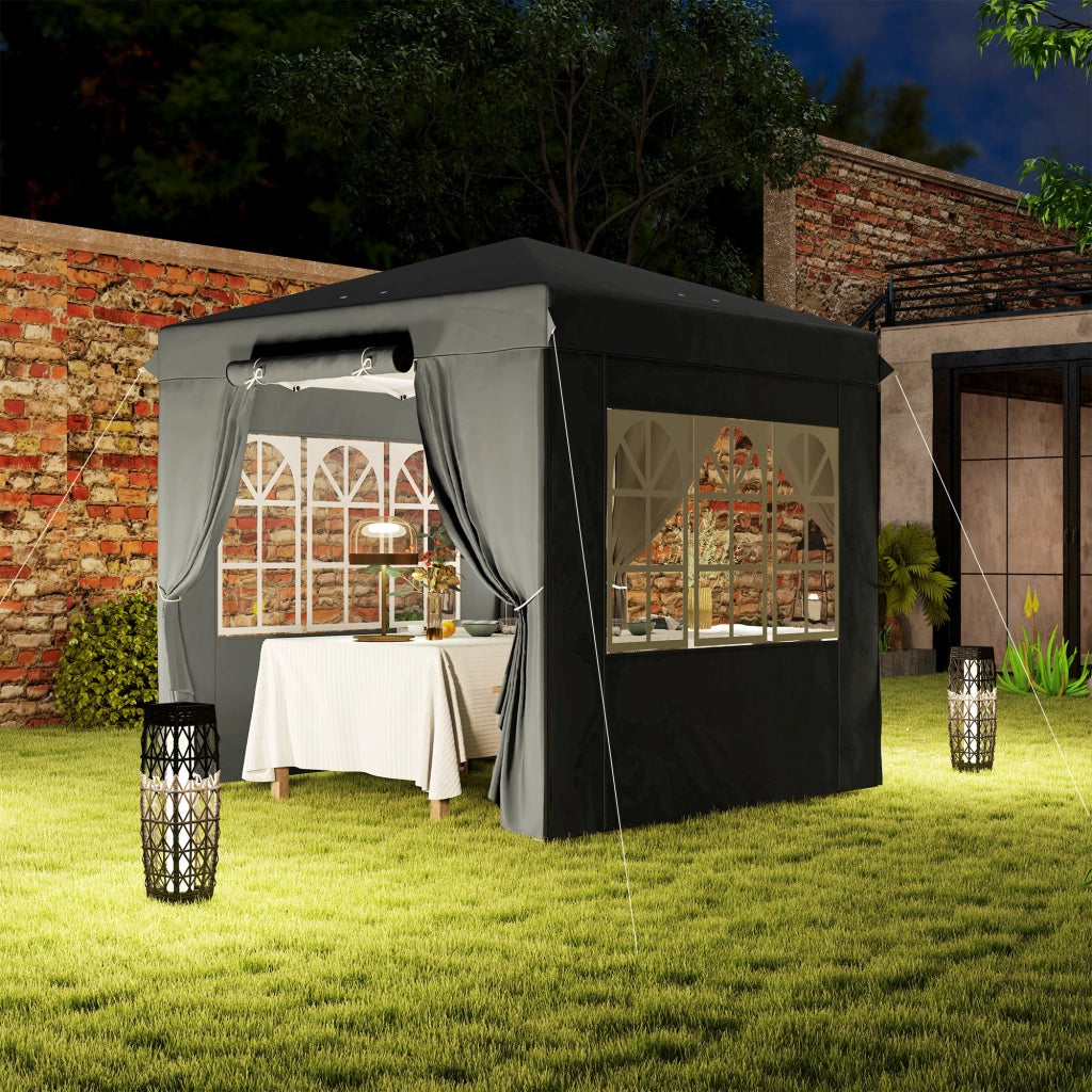 Gazebo da giardino pop-up in poliestere con pareti laterali e altezza regolabile grigio scuro
