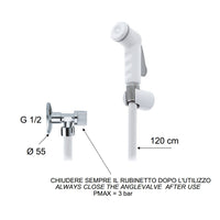 Doccetta bidet bianca con flessibile, rubinetto e supporto bianco