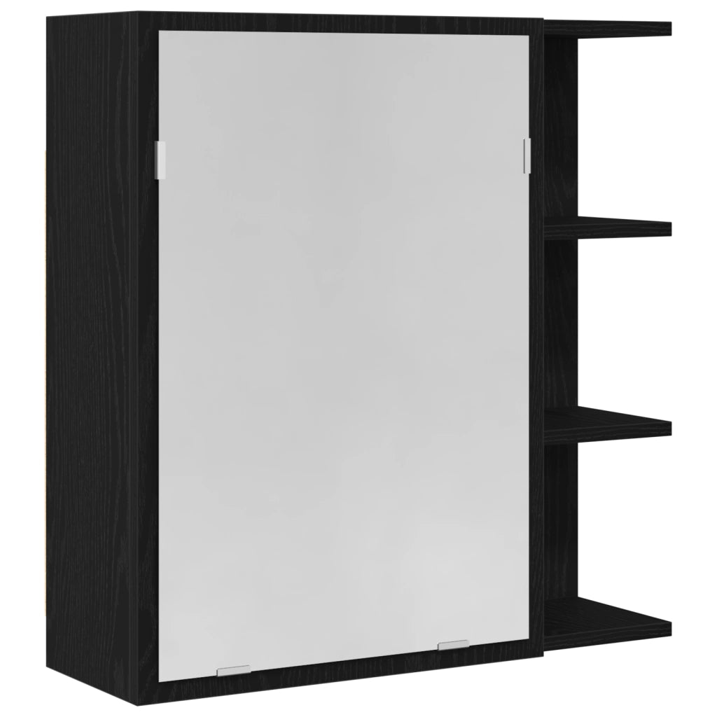 Armadio Specchio per il Bagno  Nero Rovere 62,5x20,5x64cm in Legno Ingegnerizzato