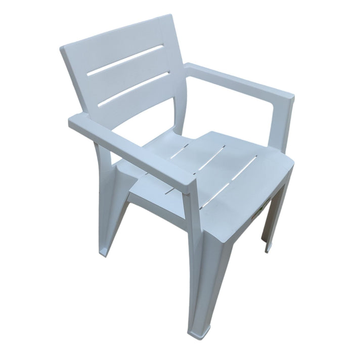 POLTRONA IN RESINA DA ESTERNO CON BRACCIOLI BIANCO EFFETTO LEGNO