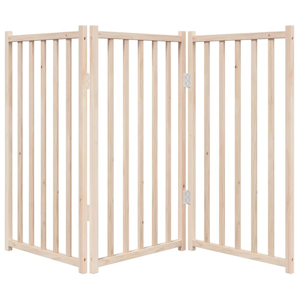 Cancelletto di sicurezza pieghevole per cani a 3 pannelli 150 cm in legno massello di abete marrone 02_0023087