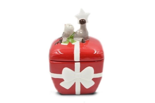 Decorazione Casa Natalizia Scatola Rossa in Ceramica 23 x 15 cm