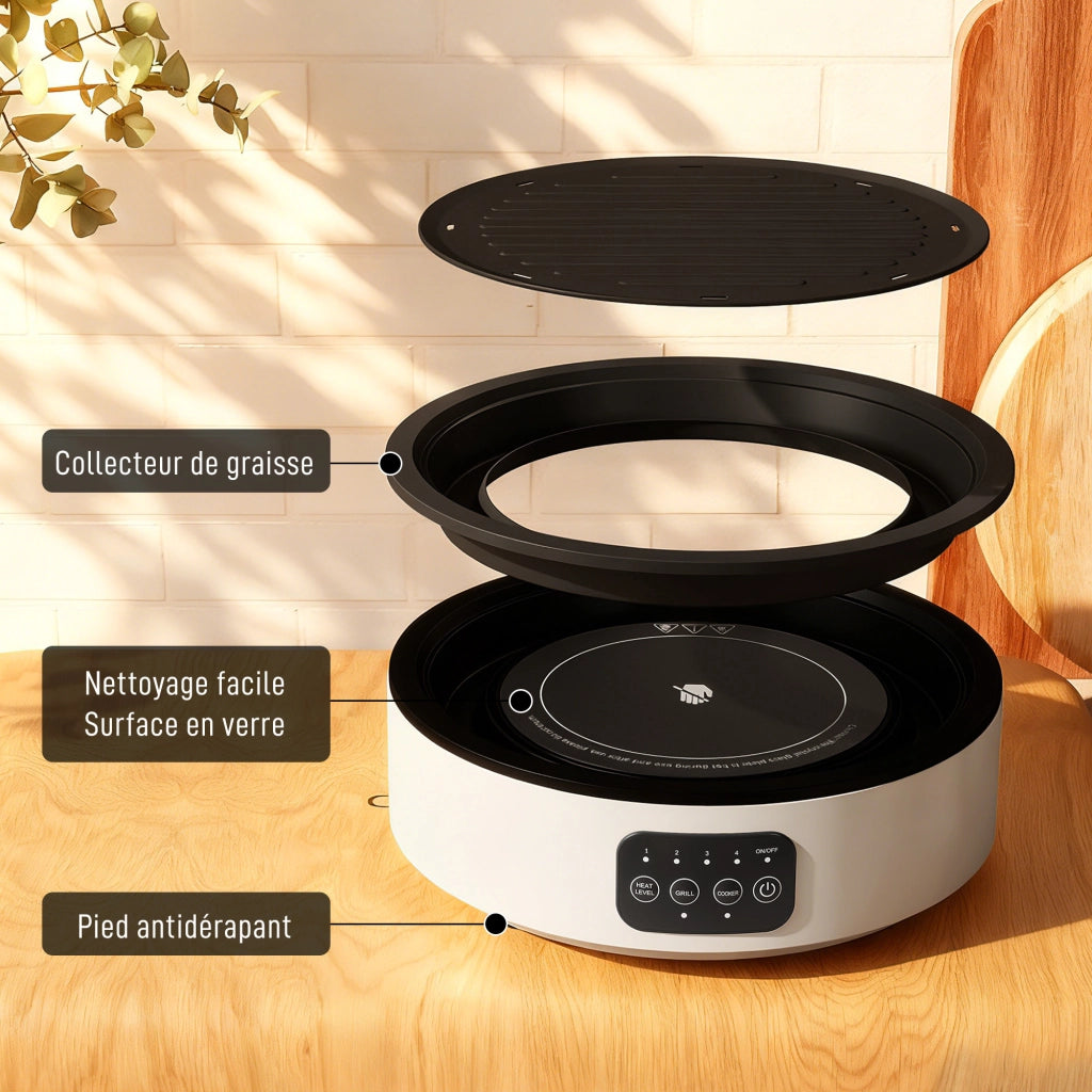 Piano cottura barbecue 2 in 1 ceramico ¨C zephmum ¨C 2000W 4 livelli bianco