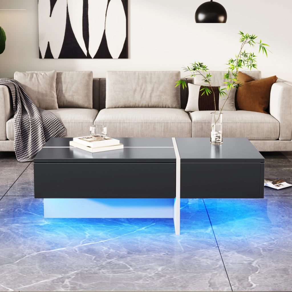 TAVOLINO DA SALOTTO 100x50x34,5 cm Nero Lucido con LED App e 3 cassetti