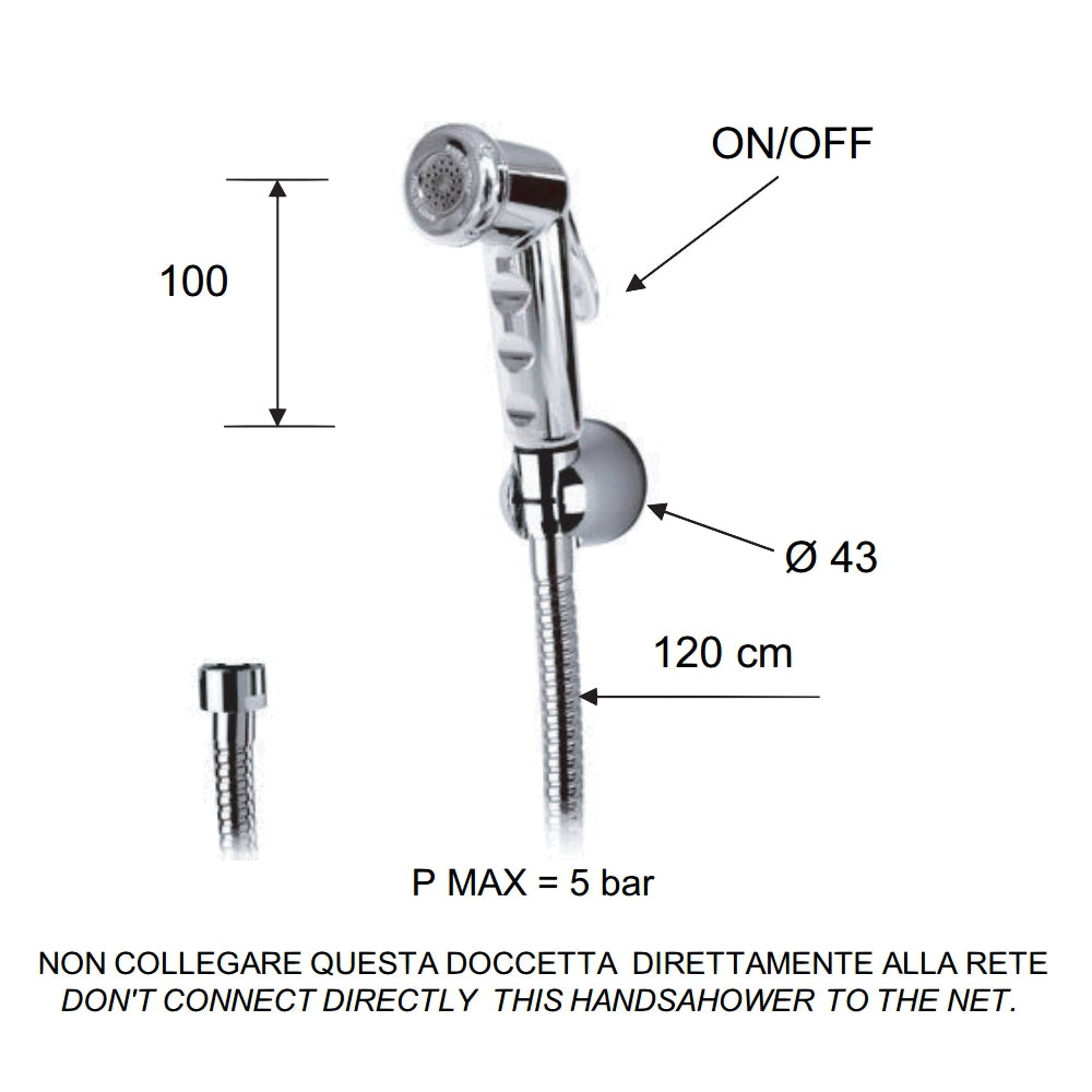 Set doccetta bidet con doccia a pulsante cromata, flessibile e supporto
