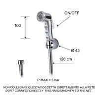 Set doccetta bidet con doccia a pulsante cromata, flessibile e supporto