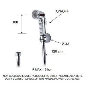 Set doccetta bidet con doccia a pulsante cromata, flessibile e supporto