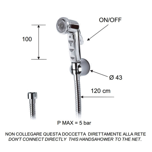 Set doccetta bidet con doccia a pulsante cromata, flessibile e supporto
