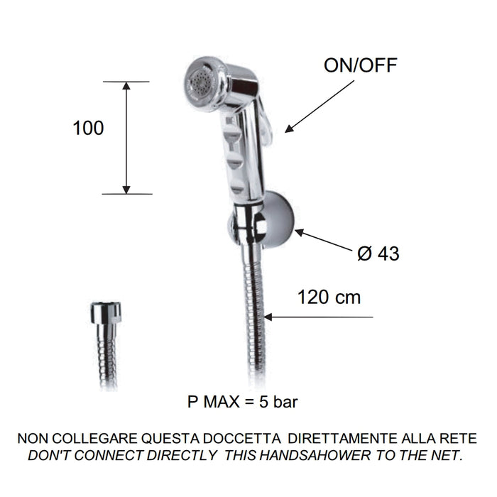 Set doccetta bidet con doccia a pulsante cromata, flessibile e supporto
