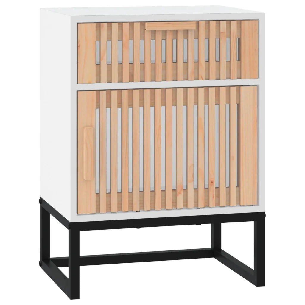 Comodino-Tavolino da notte Bianco 40x30x55,5 cm Legno Multistrato e Ferro