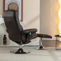 Poltrona massaggiante a 5 punti e riscaldante, girevole a 360°, rivestita in pelle PU, 79x79x106 cm, Marrone