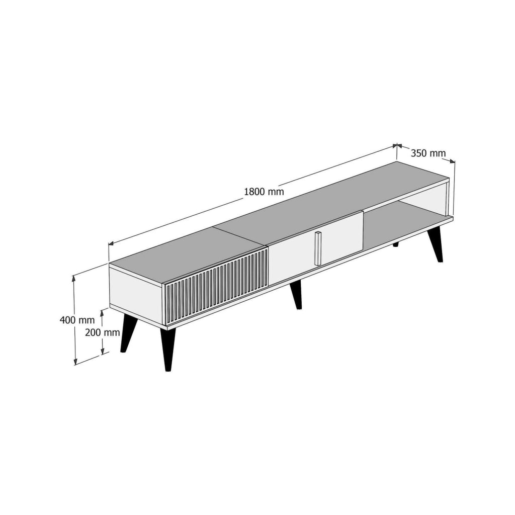 Mobile porta TV Jakuchu, Credenza da soggiorno, Armadio basso per TV, Base parete attrezzata, 180x35h40 cm, Noce e Bianco
