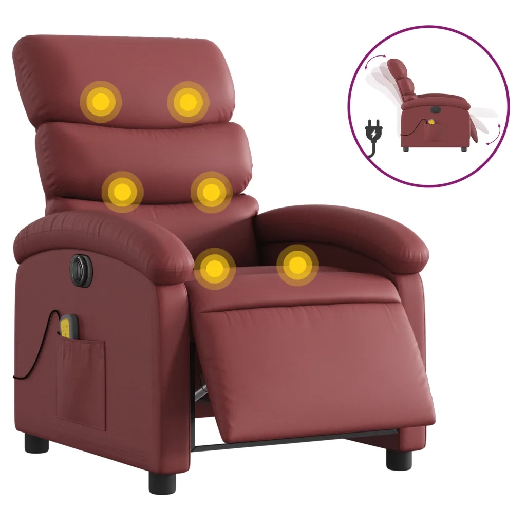 Divano Sedia-Poltrona Massaggiante Reclinabile Rosso Vino in Similpelle 351714