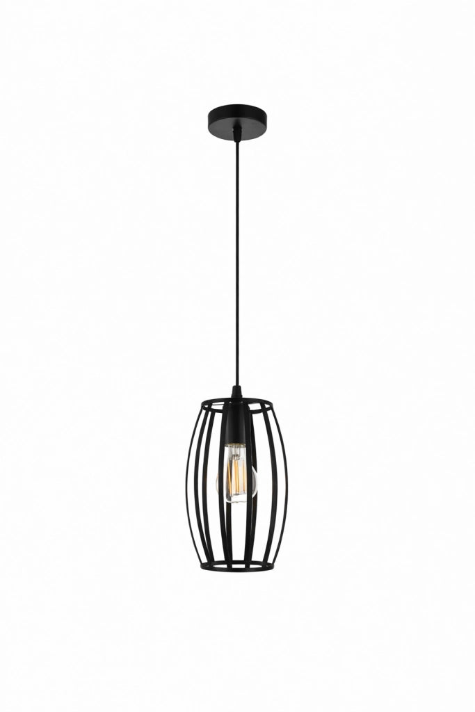 Lampadario Industriale a Sospensione E27 Nero in Metallo, Gabbia Vintage, Lampada a Soffitto per Cucina Isola Soggiorno Ristorante, Lampadina Non Inclusa