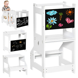 Scala Montessori 2in1 Bianco Staccabile Torre Montessoriana Sgabello e Lavagna