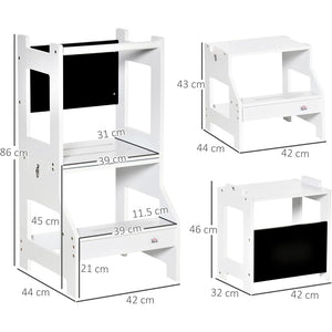 Scala Montessori 2in1 Bianco Staccabile Torre Montessoriana Sgabello e Lavagna