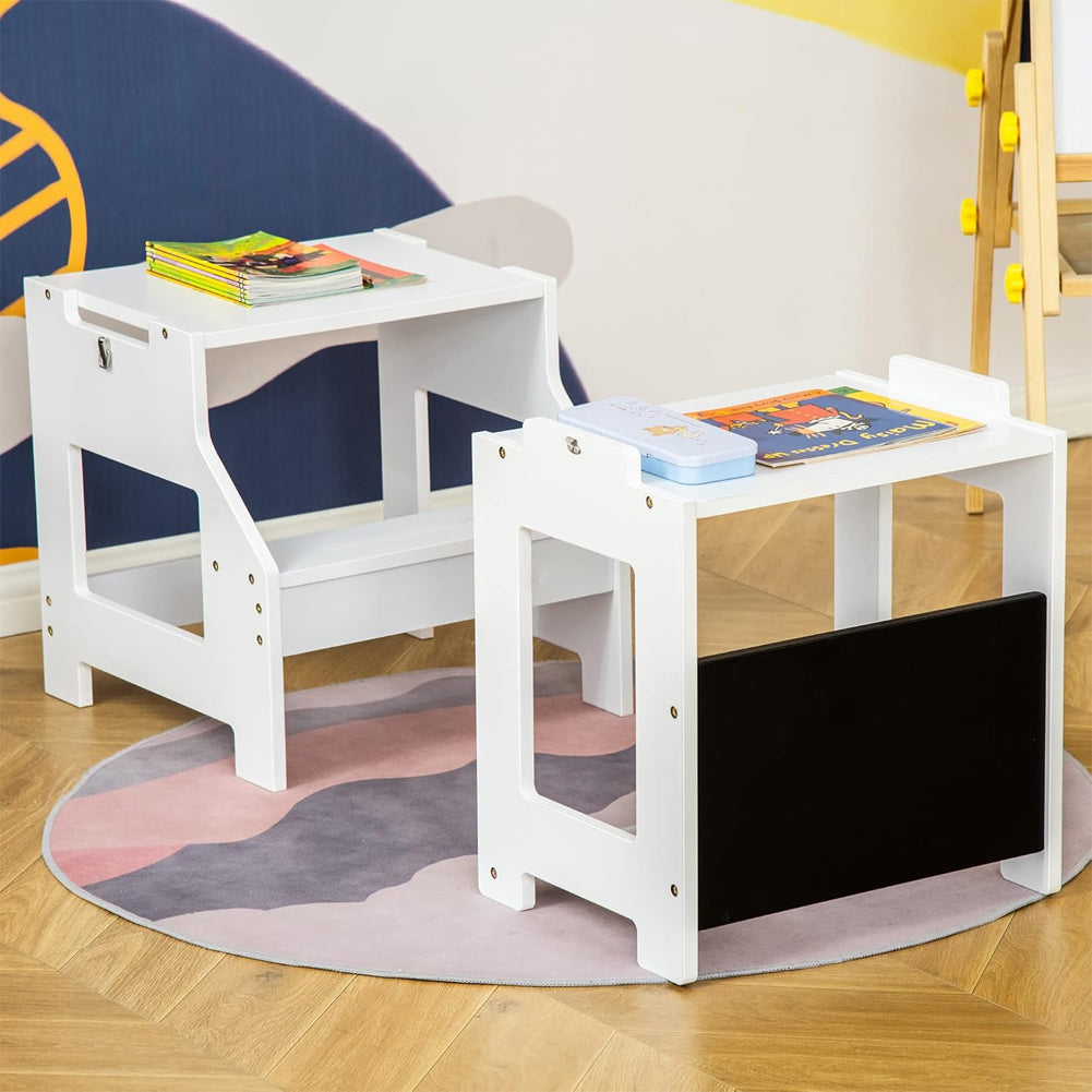Scala Montessori 2in1 Bianco Staccabile Torre Montessoriana Sgabello e Lavagna