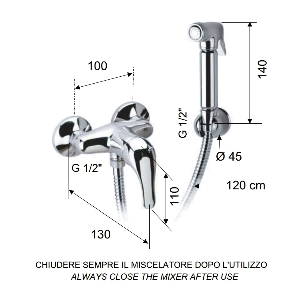 Set doccetta per bidet relax con doccia a pulsante, flessibile, miscelatore doccia e supporto lux