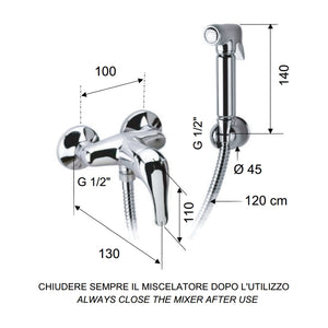 Set doccetta per bidet relax con doccia a pulsante, flessibile, miscelatore doccia e supporto lux