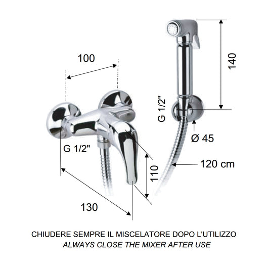 Set doccetta per bidet relax con doccia a pulsante, flessibile, miscelatore doccia e supporto lux