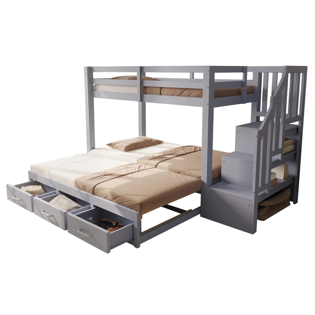 Letto a castello 90 × 200 cm con letto estraibile 180 × 190 cm, 3 cassetti e scala contenitore, senza materasso