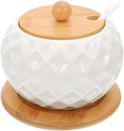 Set di contenitori in ceramica per spezie con coperchio in bambù e cucchiaio, set da cucina da tavola da pranzo (Tipo-2)