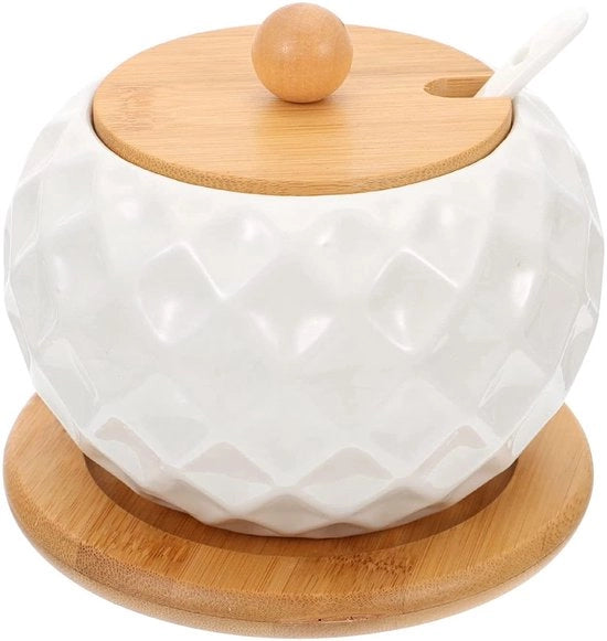 Set di contenitori in ceramica per spezie con coperchio in bambù e cucchiaio, set da cucina da tavola da pranzo (Tipo-2)