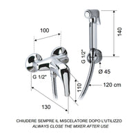 Set doccetta bidet relax con doccia a pulsante, flessibile, miscelatore doccia e supporto lux