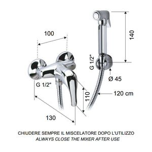 Set doccetta bidet relax con doccia a pulsante, flessibile, miscelatore doccia e supporto lux