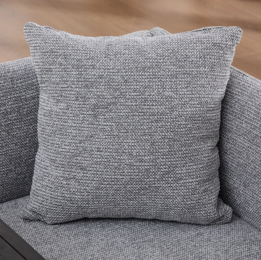 Poltrona da relax con tavolino laterale e tasche portaoggetti; in ciniglia grigia; 86x72x71 cm