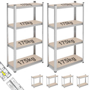 Set 2 Scaffali Metallici 4 Ripiani in MDF 30x70x150 cm – Scaffalatura ad Incastro Senza Viti – Per Garage, Magazzino, Cantina e Deposito