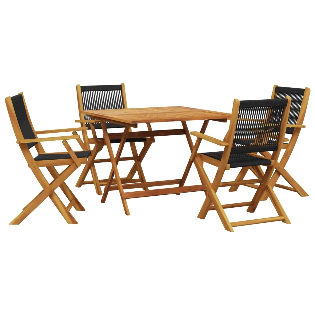Set Pranzo da Giardino 5 pz Nero Polipropilene e Legno Massello