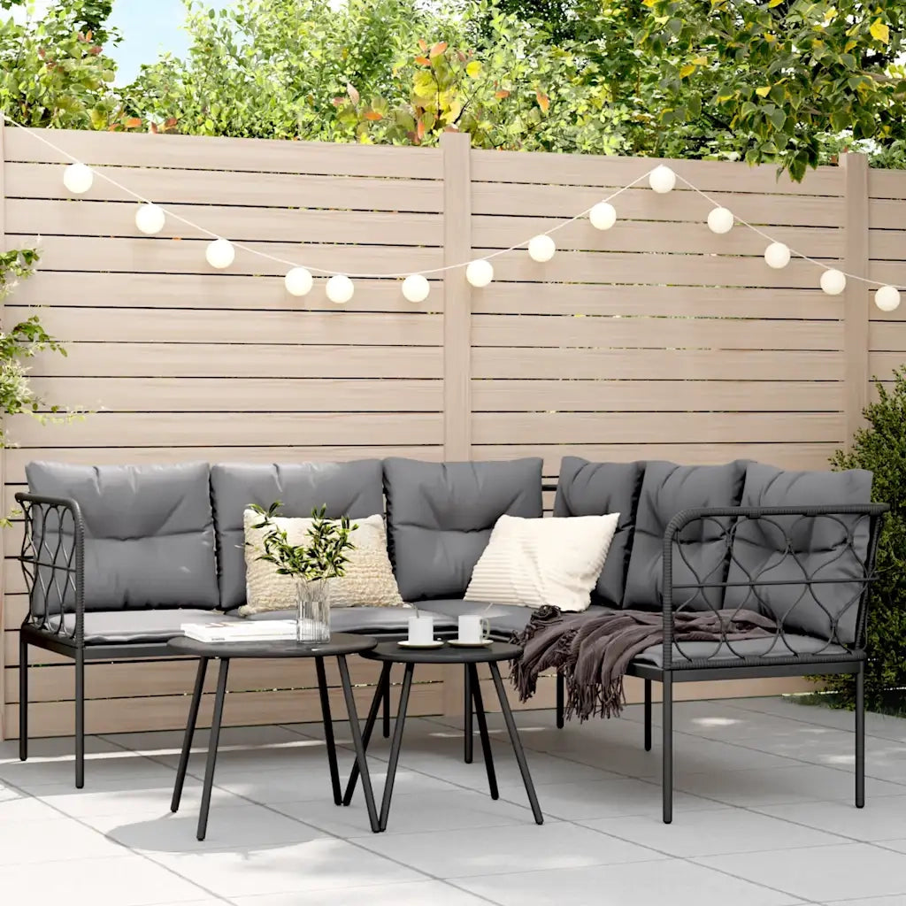 Set Divano da Giardino con Cuscini Nero Acciaio e Textilene 3283744