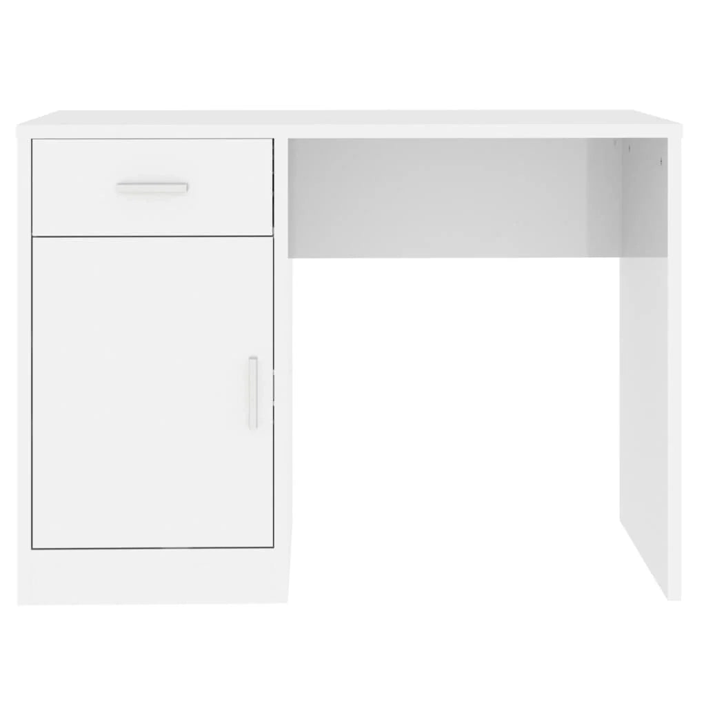 Scrivania tavolo postazione di lavoro scrivania per computer mobile da studio con cassetto e mobiletto finitura lucida 100 x 40 x 73 cm bianco 02_0023450
