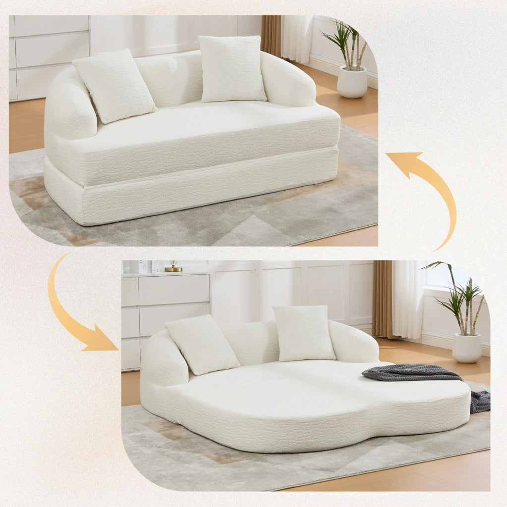 Divano letto 2 posti pieghevole in ciniglia beige