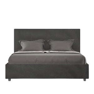 Letto Matrimoniale rivestito in Microfibra - MIKA Dimensione Rete: 160x190, Tipologia Letto: Con Rete e Contenitore, Colore: Grigio