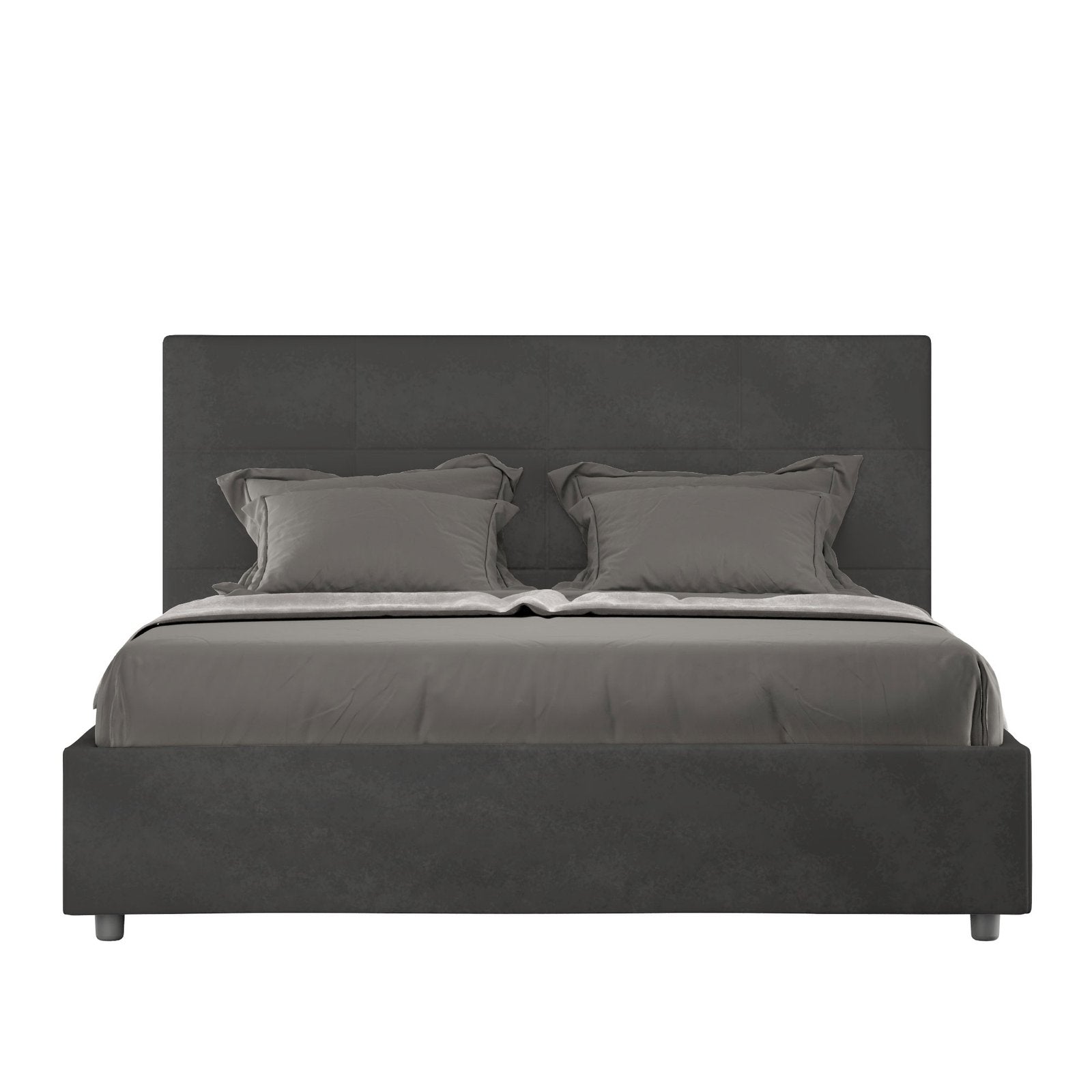 Letto Matrimoniale rivestito in Microfibra - MIKA Tipologia Letto: Con Rete e Contenitore, Colore: Grigio, Dimensione Rete: 160x210