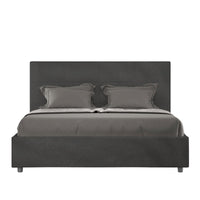 Letto Matrimoniale rivestito in Microfibra - MIKA Tipologia Letto: Con Rete e Contenitore, Colore: Grigio, Dimensione Rete: 160x210